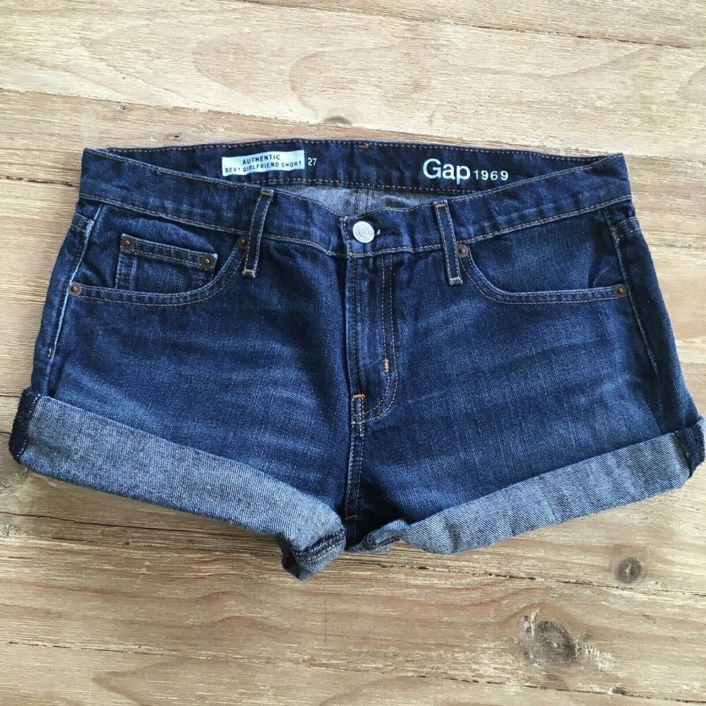 Gap 1969 Authentic Best Girlfriend Shorts Denim Dark Wash Cuffed Size 27/ 4